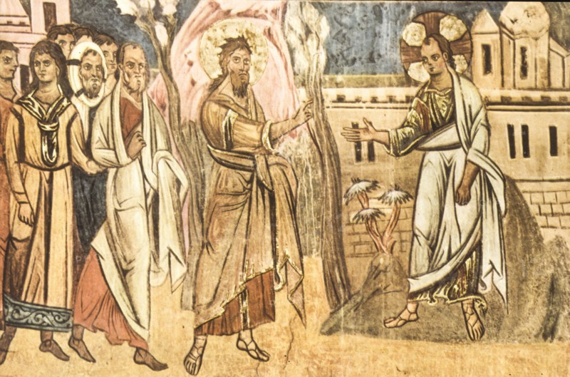St. John the Baptist indicates jesus to the people, life of St. John the Baptist, 13th century, baptistery, parma