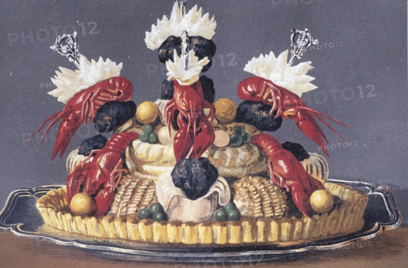 Illustration painted by marcel ronjat for the cookbook le livre de cuisine by the chef jules gouffe, 1867