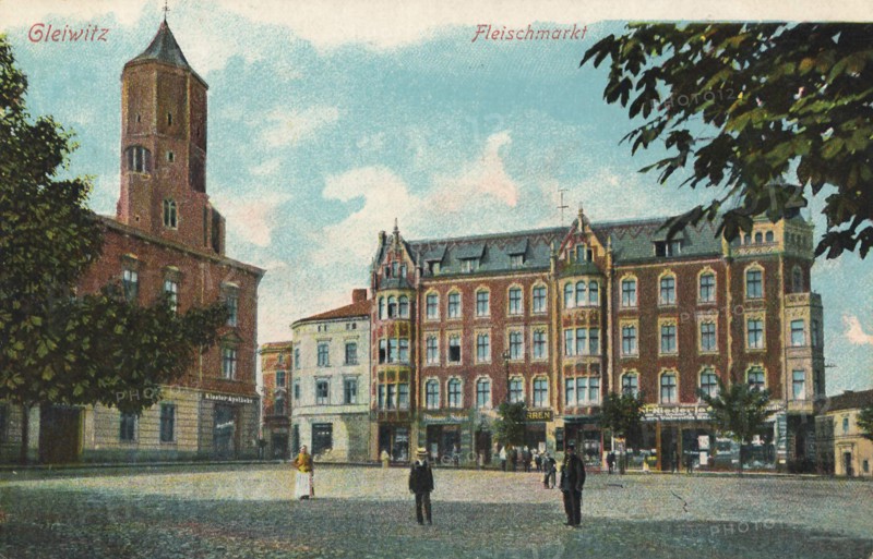 Meat Market, Gliwice, German Gleiwitz, Upper Silesian county free city in the Polish Voivodeship Silesia, Poland, formerly Germany, view from ca 1910, digital reproduction of a public domain postcard.