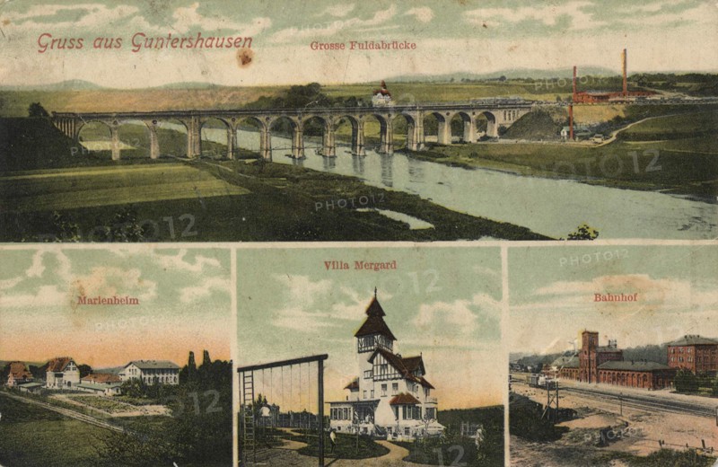Guntershausen, Baunatal in the North Hessian county Kassel, Hesse, Germany, view from c. 1910, digital reproduction of a public domain postcard.