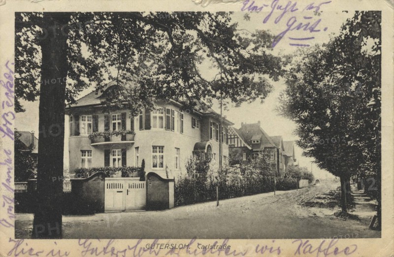 Carlstraße in Gütersloh, North Rhine-Westphalia, Germany, view from ca 1910, digital reproduction of a public domain postcard.