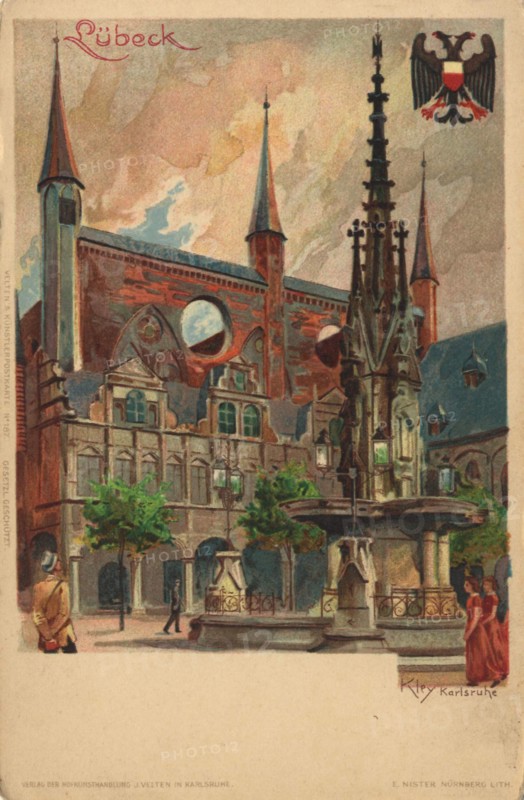 Lübeck, Schleswig-Holstein, Germany, view from c. 1910, digital reproduction of a public domain postcard.