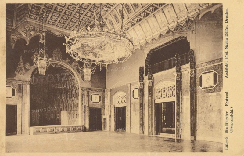 Municipal theater of Lübeck, Schleswig-Holstein, Germany, view from ca 1910, digital reproduction of a public domain postcard.