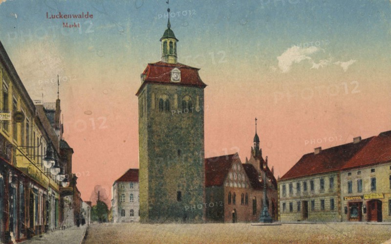 Market Luckenwalde, district town of the county Teltow-Fläming in Brandenburg, view from ca 1910, digital reproduction of a public domain postcard.