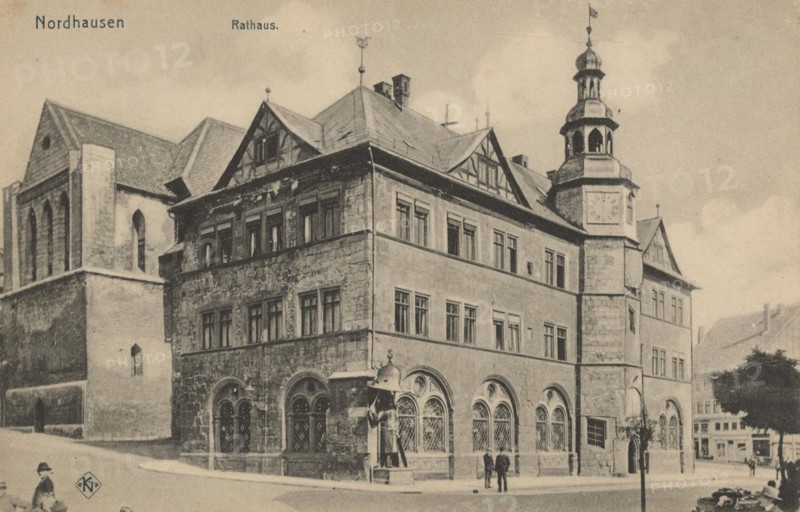 Town hall of Nordhausen, Thuringia, Germany, view from ca 1910, digital reproduction of a public domain postcard.