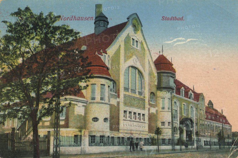 City bath of Nordhausen, Thuringia, Germany, view from ca 1910, digital reproduction of a public domain postcard.