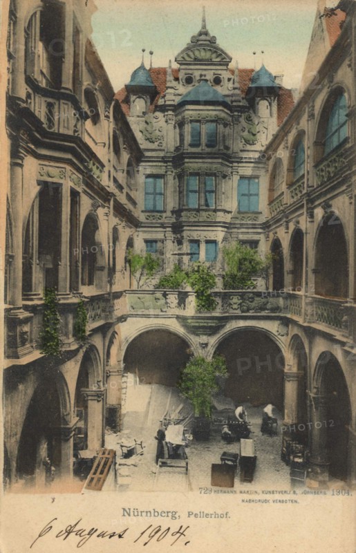 Pellerhof in Nuremberg, Middle Franconia, Bavaria, Germany, view from c. 1910, digital reproduction of a public domain postcard.