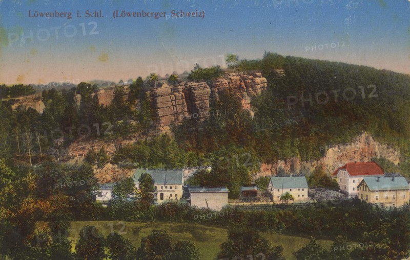 Löwenberg in Löwenberger Schweiz, Lwówek Slaski is a town in the Lower Silesian Voivodeship in Poland, view from ca 1910, digital reproduction of a public domain postcard.