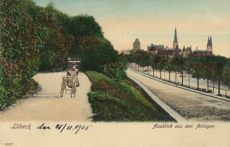 Lübeck, Schleswig-Holstein, Germany, view from c. 1910, digital reproduction of a public domain postcard.
