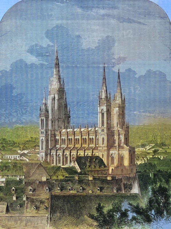 The neo-Gothic market church in Wiesbaden after its completion in 1863