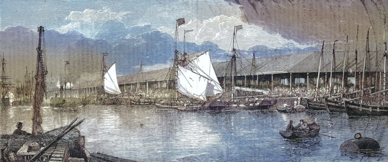 The fish market in the fishing port of Yarmouth in 1868