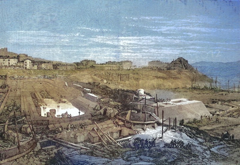 Construction site of the new port of La Spezia in 1868