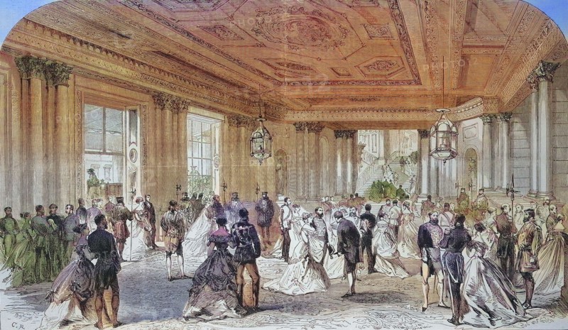The grand vestibule of Buckingham Palace on the day of the royal reception