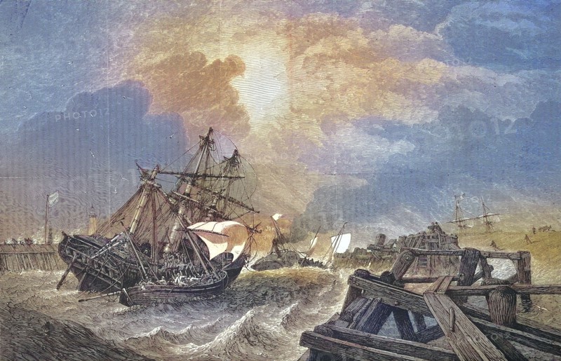 Rescue of a ship in front of the harbor entrance of Yarmouth