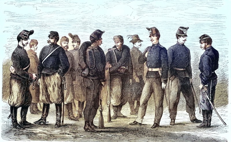 The new uniforms of officers and soldiers of the Artillery of the Army of Austria in 1869