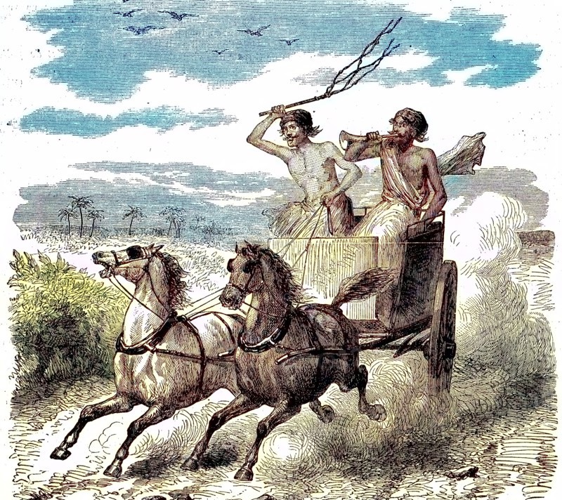 Stagecoach of the Royal Postal Administration of British India in English India in 1869