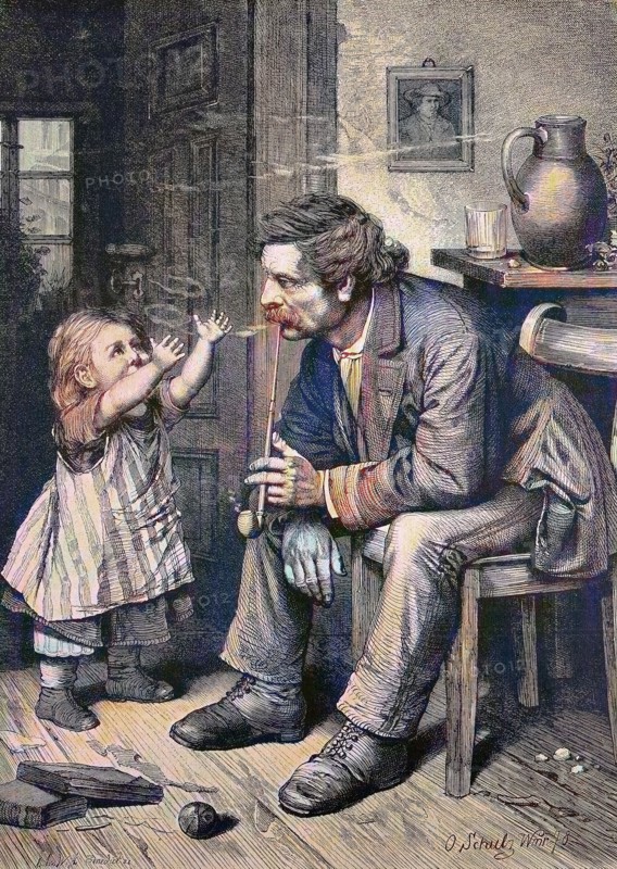Father smokes a pipe