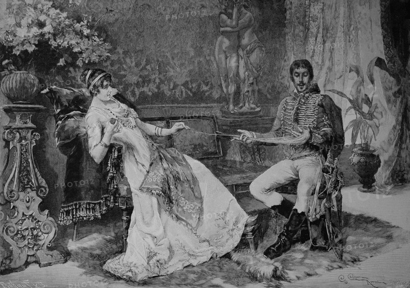 Gallant Service. Officer Holding A Woman'S Wool At The Handwork
