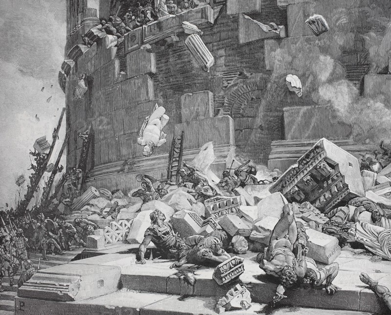 Ostrogoths With King Bitiges Attack Rome In 537. The Romans Defend The City And Cast Marble Statues