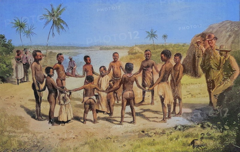 Negro Children Playing Rows Of Rings In The German Colony Of Tanzania