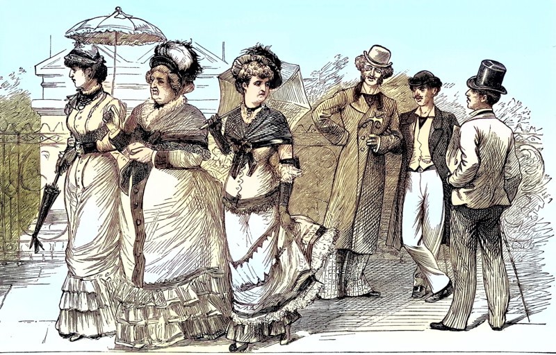 Elegant Ladies And Gentlemen Of High Society On A Walk On A Sunday Afternoon