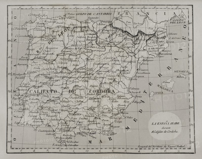 Map of Moorish Spain during the Caliphate of Cordoba.