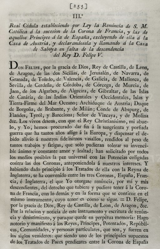 Royal Edict establishing by law the resignation of Philip V of Spain to the succession of the Crown of France.