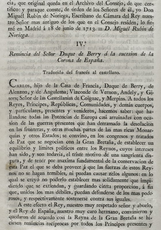 Royal Edict establishing by law the resignation of Philip V of Spain to the succession of the Crown of France.