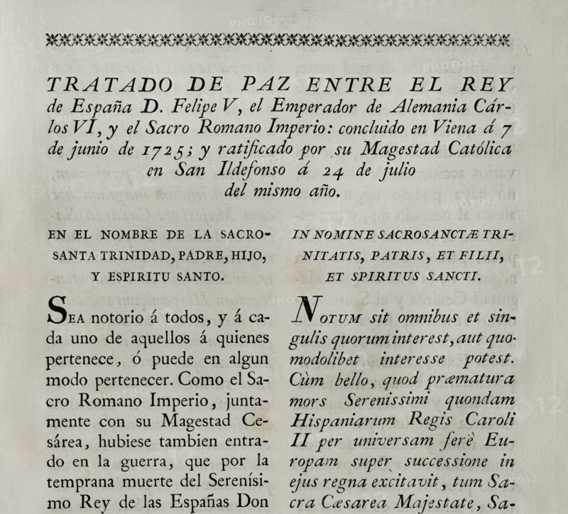 Peace treaty between the King of Spain Philip V and the Holy Roman Emperor Charles VI.