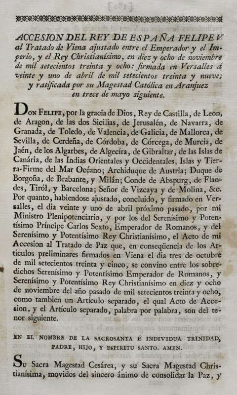 Accession by King Philip V of Spain to the Treaty of Vienna.