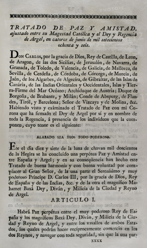 Treaty of Peace and Amity between Spain and Algiers.