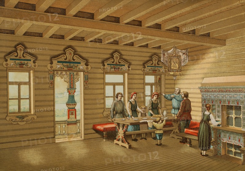 Traditional Russian peasant dwelling, built of wood.