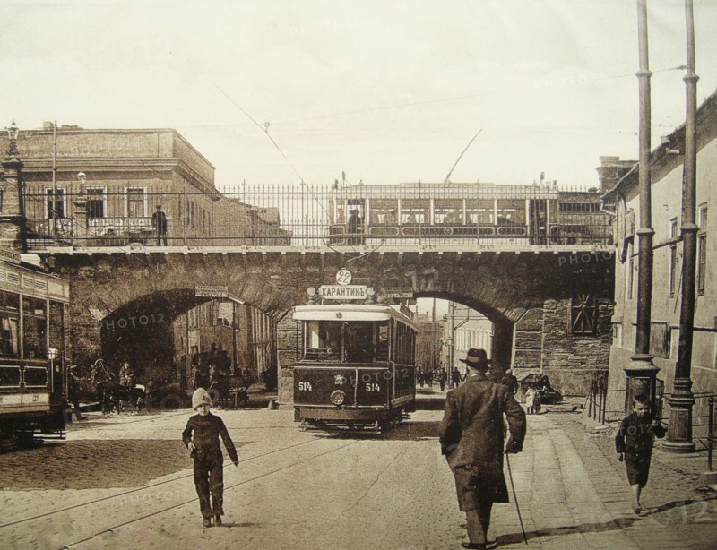 City scene of trams or trolley cars in Odessa