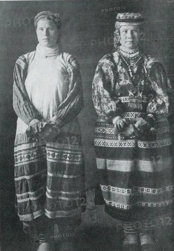 Two Russian women in folk costumes circa  before 1917