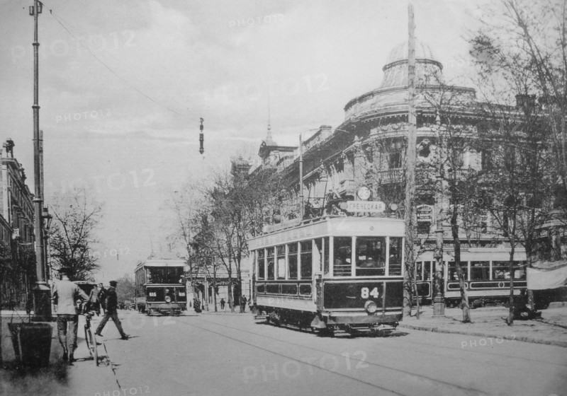 This is photo view of Odessa Ukraine street scene with trolley or tram  circa early 1900s