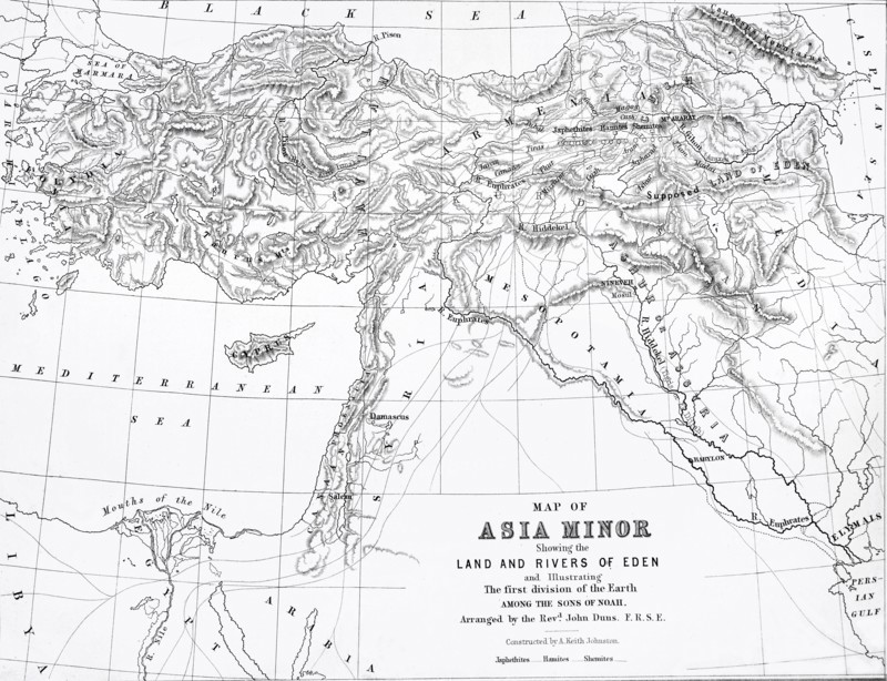 Map Of Asia Minor Showing Rivers Of Eden.