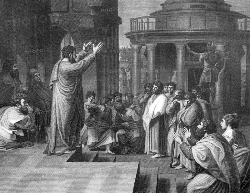 The Desciple Paul Preaching in Athens To A Crowd Of People.