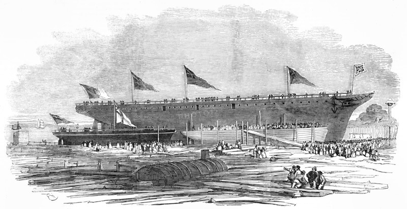Launch of H.M. Gunboat Pelter and the Portuguese Steam ship Dom Pedro Secondo at Northfleet.