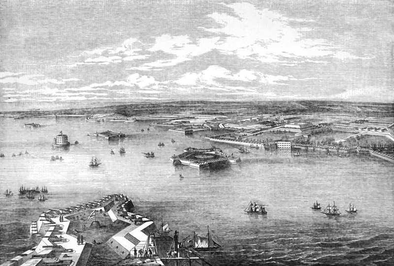 Cronstadt, from the narrow part of the channel nearest St Petersburg.