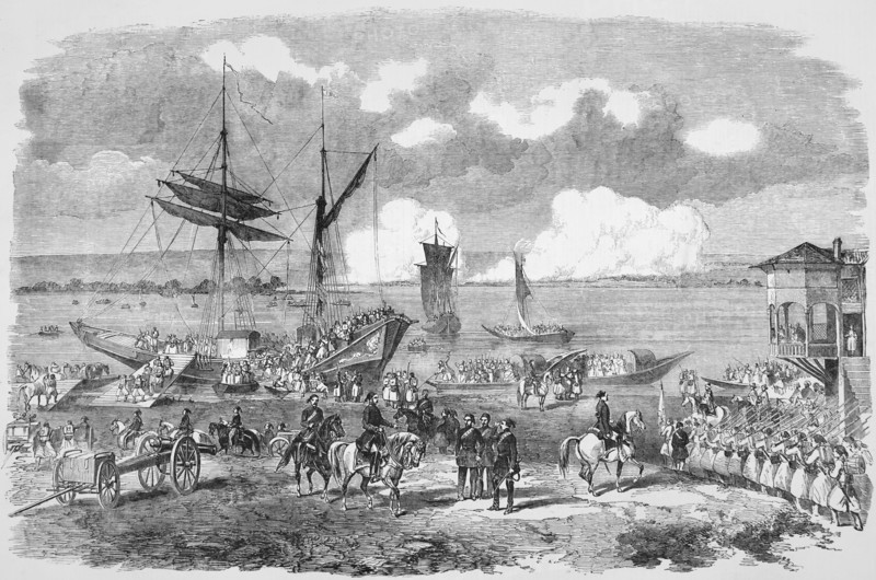 Oltenitza from Turtukai, emabrkation onto sailing ships, Crimean war.