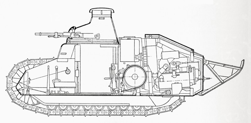 A Renault FT, frequently referred to in post-World War I literature as the "FT-17", "FT17"or Mosquito tank, French light tank.