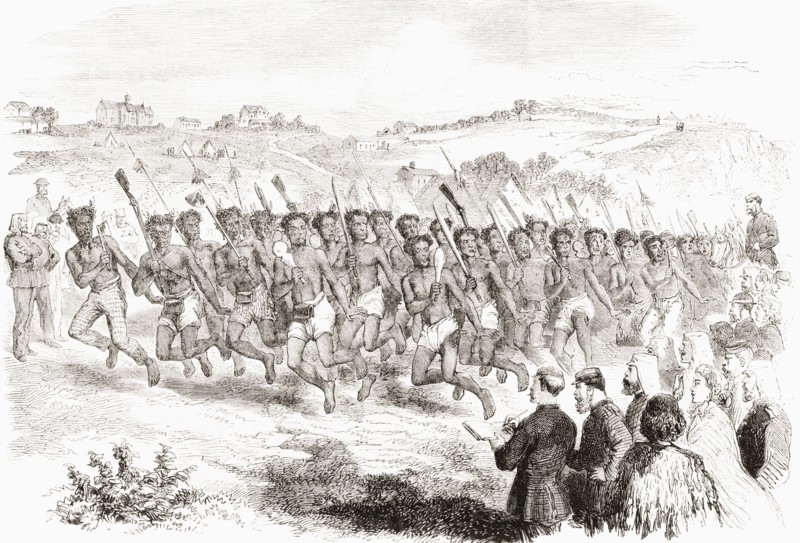 War dance of the Ngai Te Rangi or Ngaiterangi, Maori indigenous Polynesian people of Tauranga.