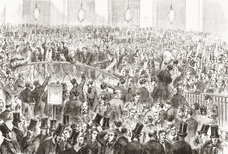 Stockbrokers basket trading in the French Stock Exchange.