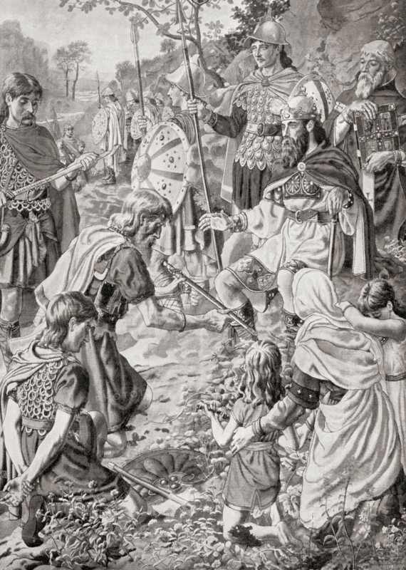 The defeat of Guthrum by Alfred the Great after the Battle of Edington in 878.