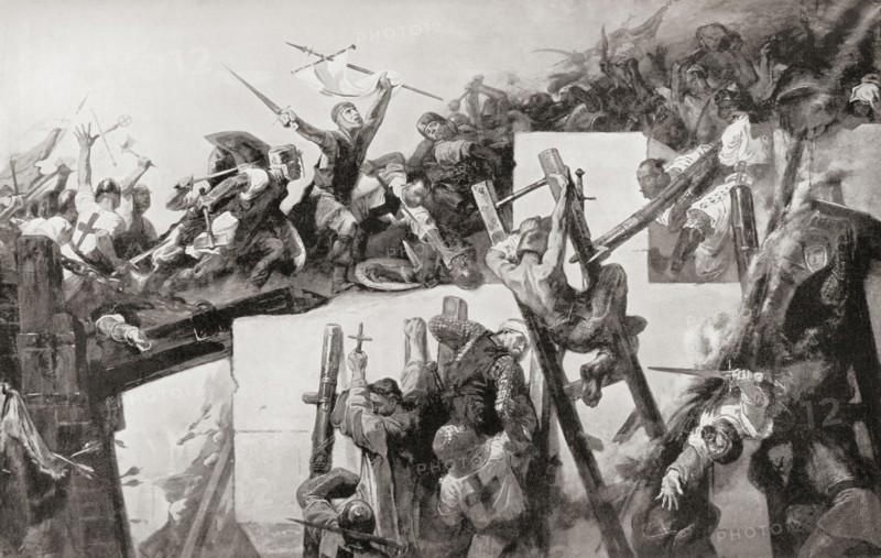 Godfrey de Bouillon at the Siege of Jerusalem in 1099 during the First Crusade.