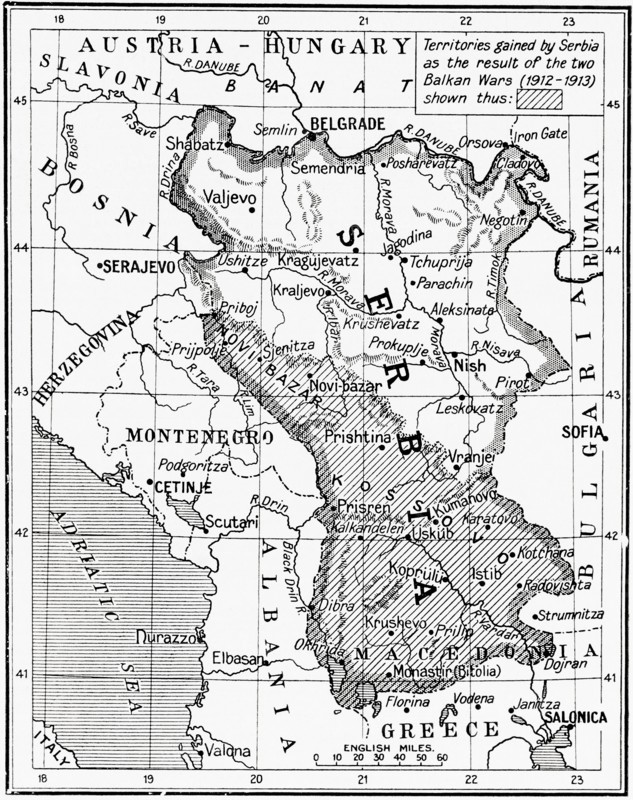 Map of Serbia at the start of WWI.