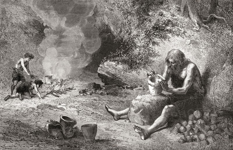 A potter at work during the Neolithic Age, New Stone Age or Age of the Polished Stone.