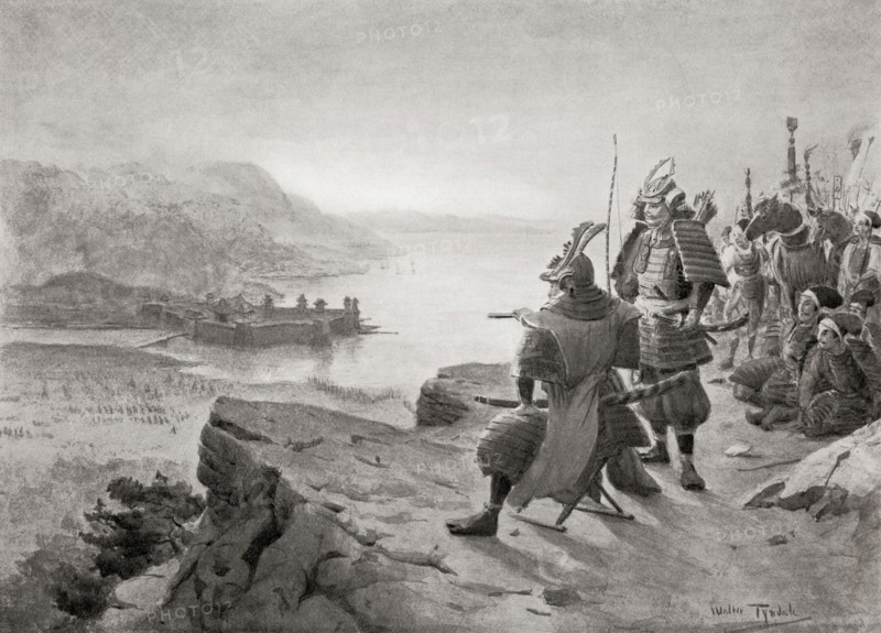 Yoshitsune inspecting the defences of the Taira Army. Minamoto no Yoshitsune.