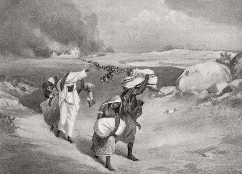 People fleeing Delhi, India after the invasion and sack of Timur in 1398.