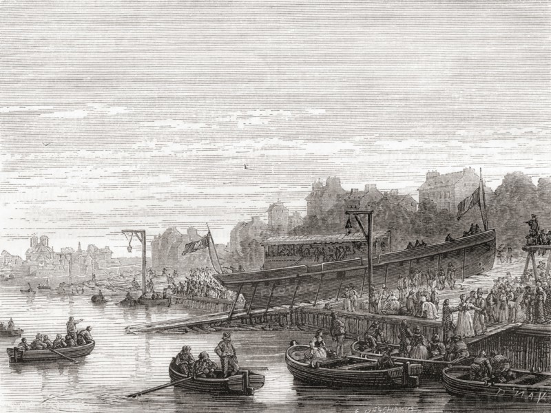 The launching of Claude de Jouffroy d'Abban's steamboat Charles-Philippe in 1816.